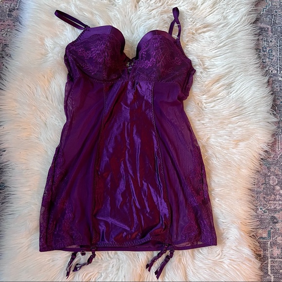 Victoria's Secret Other - Victoria’s Secret Deep Purple Lingerie with Garters Size 36C